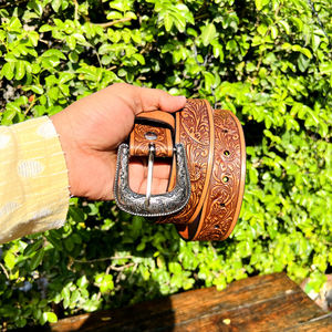 Cinturón de Cuero Vacuno Occidental Premium Especial para Eid R M INTERNATION 2026, Cinturón Gaucho de Cuero Genuino Duradero con Tallado Clásico - Product Image 3