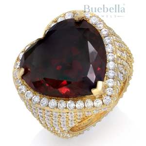 Diamante brillante de rubí de color vino y diamante de moissanita con anillo afilado de corazón de oro plateado para mujer - Product Image 2