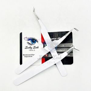 Ensemble de pinces à cils en acier inoxydable massif avec logo privé personnalisable Embouts en fibres pointues de couleur blanche pour les sourcils - Product Image 2