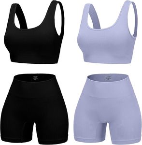 Conjunto de Yoga de talla grande para mujer, 2 piezas, alta elasticidad, sin costuras, de secado rápido, transpirable, frontal, alto soporte, sujetador deportivo, Fitness - Product Image 3