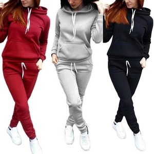 Conjunto Deportivo de Forro Polar con Capucha y Manga Larga para Mujer, para Entrenamiento de Invierno, 100% Algodón - Product Image 1