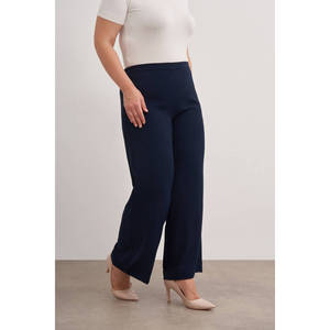 Pantalon palazzo taille haute pour femme, coupe large, bleu marine, en tissu froissé respirant avec taille élastique - Product Image 4