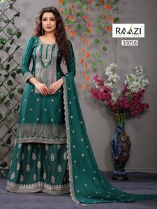 Sharara Salwar Kameez งานปักลายลำดับของปากีสถาน,ล่าสุดมีสไตล์สำหรับผู้หญิงในงานแต่งงาน - Product Image 5