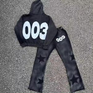 Unisex Plus Size <b>Men</b> Autumn Solid Breathable <b>Thermal</b> Acid Wash Sun Faded Flared Zip Hoodie Sweatpants Set Custom Embroidery High - Product Image 1