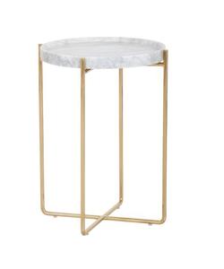 Mesa Auxiliar Redonda Moderna con Tapa de Mármol y Estructura Metálica en Forma de X Dorada para Decoración del Hogar, Dorado+Blanco - Product Image 2