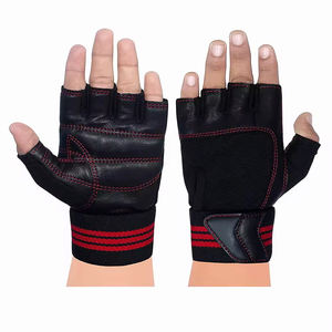 Guantes de gimnasio de levantamiento de pesas de cuero genuino con correa de muñeca Guantes de ejercicio de entrenamiento físico Tamaño personalizado - Product Image 1