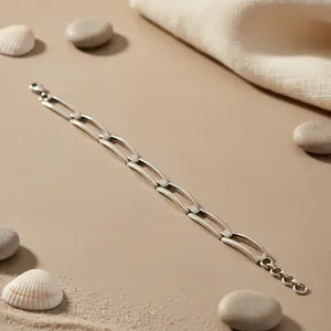Bracelet à maillons rectangulaires géométriques plaqué or 18 carats, style chaîne classique, bijoux pour femmes, bracelet à maillons en agate tendance - Product Image 2