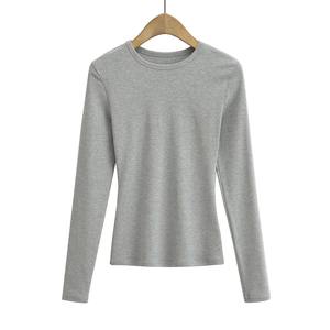 Camiseta de algodón 100% de primavera y otoño para mujer, camisetas holgadas de manga larga sólidas para mujer, camiseta de gran tamaño - Product Image 6