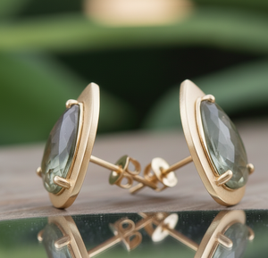 Clous d'oreille en labradorite en forme de poire |   Argent sterling 925 plaqué or 18 carats |   Boucle d'oreille petite et fine pour tous les jours, 2 pouces, 6 grammes - Product Image 5