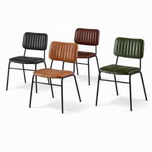 Silla Retro de Cuero Genuino Industrial para Restaurante |   Asientos de Comedor con Estructura Metálica |   Muebles Horeca B2B para Sala de Estar y Apartamento - Product Image 1