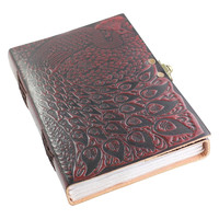 Carnet en cuir véritable gaufré, format A6, personnalisable, motif paon, fait main, reliure cousue, 100 feuilles de papier sans bois