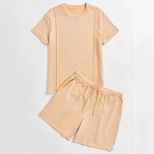 Ropa deportiva de 2 piezas de verano para hombre con estilo, conjunto doble de camisetas y pantalones cortos de algodón suave, diseño estampado de secado rápido y transpirable - Product Image 2