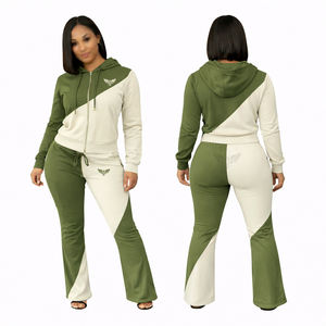 Conjunto Deportivo de Chándal con Bloques de Color Personalizados, Sudadera con Cremallera para Mujer, Pantalones Deportivos Acampanados - Product Image 1