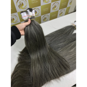 Cheveux humains vierges à cuticule alignée de 24 '', matière première non traitée, gris naturel, tendance chaude, couleur européenne super double naturelle - Product Image 2