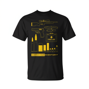 T-shirt de jeu de tir à la première personne avec l'inscription « Qu'est-ce qui se trouve dans votre inventaire ? » Graphiques pour les joueurs - Product Image 2