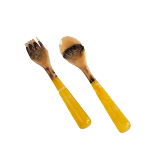 Ensemble de 2 couverts à tête de corne cuillère fourchette avec élégant manche bleu couverts faits à la main pour ustensiles de cuisine vaisselle de table - Product Image 6