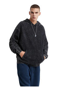 High Street unisexe XXS coupe régulière Vintage coton respirant en relief pull noir dégradé acide lavage à capuche motif solide - Product Image 3