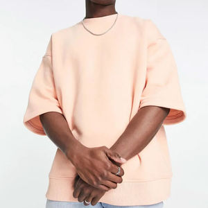 T-shirt à manches courtes 100% coton pour hommes personnalisés côtelés col rond surdimensionné écologique respirant 240g tissu - Product Image 6