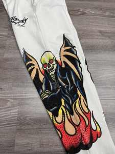 Lightweight Men's French Terry Cotton Baggy Sweatpants Casual Skull Pattern Printed Flared Streetwear <b>Trousers</b> Custom DTG - Product Image 6