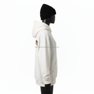 Sudadera con capucha de gran tamaño para mujer, tela de lana de algodón, Color crema, logotipo bordado personalizado, pulóver, Sudadera con capucha, sudaderas básicas para mujer - Product Image 3