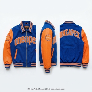 Chaqueta de lana azul real y naranja para hombre con cremallera, logotipo bordado personalizado, cuello y puños de punto acanalado, estilo urbano, fabricante mayorista - Product Image 5