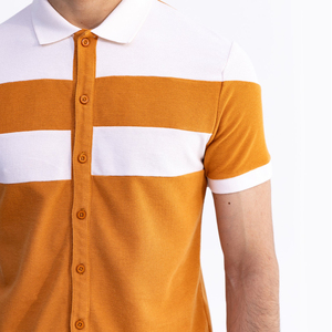 Chemise d'été en popeline de coton moutarde décontractée personnalisable pour hommes 100% Bouton imprimé respirant anti-rétrécissement écologique - Product Image 3