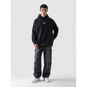 Sudadera con Capucha Negra Extra Grande (Efecto Lavado) para Otoño con Característica Antipilling - Product Image 3
