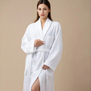 2025 nuevo estilo venta directa de fábrica 100% algodón Terry mujeres Albornoz cuello personalizado Unisex bordado Combo batas de baño - Product Image 2