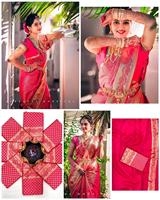 Sari en soie de litchi douce avec un style ethnique, blouse assortie contrastée, pallu inclus, blouse de course avec le même motif de bordure - pour les fêtes