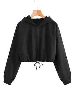 Sudadera con capucha recortada ligera para mujer, jersey de manga larga, ajuste informal, tela suave, Ideal para entrenamiento, viajes, compras y uso doméstico - Product Image 1