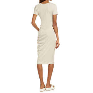Proshah-Vestido camisero de poliéster suave Con manga corta para mujer, Vestido camisero de poliéster suave, corte regular, sin forro, color Beige - Product Image 3