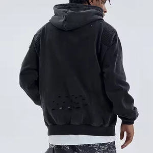 Sudadera con capucha lavada con ácido para hombre en blanco con capucha Vintage invierno completo diamantes de imitación sudaderas con capucha 100% algodón 400 GSM peso pesado desgastado - Product Image 2