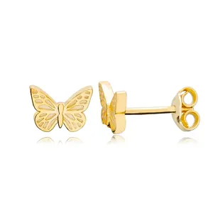 Plain Butterfly Animal Design Turkish Handmade Wholesale 14k Gold Stud Earrings For Woman Jewelry