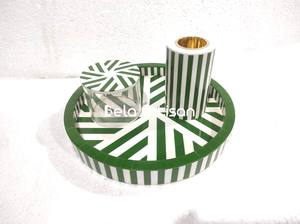 ชุดเตาเผาไม้จันทน์หอมทำมือจากสแตนเลสสตีลรักษ์โลก พร้อมถาดกลมและภาชนะลายเรขาคณิตสีดำขาว - Product Image 6