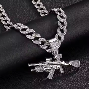 Pendentif pistolet en acier inoxydable plaqué argent et diamant Moissanite Style Hip Hop pour les fêtes Prix de gros - Product Image 3