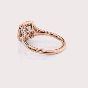 แหวนเพชรทรงคุชชั่นคัทแบบขายส่ง พร้อมเพชรรอบวง 14K ทองเหลือง/ทองขาว/ทองชมพู - Product Image 4