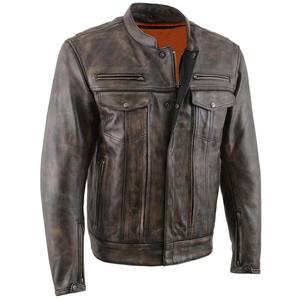 Veste en cuir marron pour homme, veste de moto en cuir véritable d'agneau - Product Image 1
