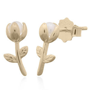 Boucles d'oreilles à tige rose perle d'eau douce plaqué or argent pour les détaillants motif de forme de fleur de charme - Product Image 2