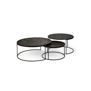 Juego de 3 Mesas de Centro Apilables de Madera de Mango Maciza Estilo Vintage, Muebles Industriales Versátiles para Sala de Estar, Hogar, Cafetería y Oficinas - Product Image 3