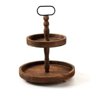 Support de service en bois rustique à 2 niveaux avec poignée, parfait pour les fruits, les collations, les desserts, plateau de présentation robuste pour la décoration des fêtes à domicile - Product Image 2