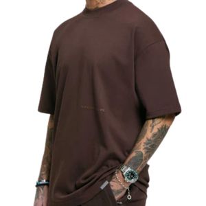 T-shirt surdimensionné Core marron 300 GSM Jersey de coton de poids moyen Coupe décontractée Boxy Épaule tombante Cou côtelé Streetwear de luxe - Product Image 6