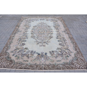 Tapis Vintage en Laine Turque 6ft X 9.5ft Beige Marron Patchwork Design pour Salon Décor Plat Tissage Technique Support en Latex - Product Image 1