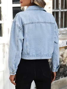Chaqueta vaquera azul básica para mujer, Color sólido, manga larga, ajuste regular, abotonada, moda informal para mujeres jóvenes - Product Image 2