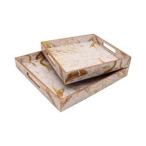 Juego de bandejas de madera esmaltadas de 3 piezas inspiradas en la naturaleza, bandejas de mesa de centro de reventa para servir de cocina casera única con diseño de pegatinas de esmalte - Product Image 2