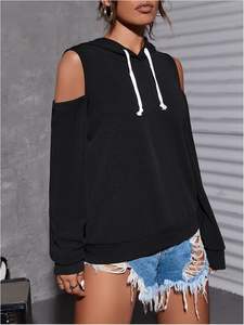 Sweat à capuche à manches longues avec découpe en strass pour femmes de qualité supérieure - Product Image 4