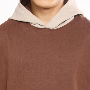 Ensemble de sweat-shirts à blocs de couleur bicolore pour hommes, streetwear vintage, jogging doublé en polaire marron beige, coupe ample, survêtement pour hommes - Product Image 5