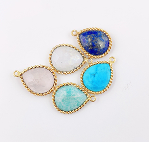 Turquoise Gemstone Twisted <b>Wire</b> 12x15 mm Pear Shaped <b>Sterling</b> <b>Silver</b> Gold Vermeil Bezel Charm Pendant Jewelry Making Charms - Product Image 4