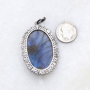 จี้สร้อยคอทรงขนมปังฝรั่งเศสสีเงิน925,หินลาบราดอไรต์ดอกกุหลาบทำด้วยมือเครื่องประดับจี้เพชรสีน้ำตาล - Product Image 5