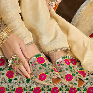 Multi-Head Embroidery Tilla Work Colorful Threads Genuine Leather Outsole Anti-Slippery Non-Slip Midsole Customizable Fashion - Product Image 3