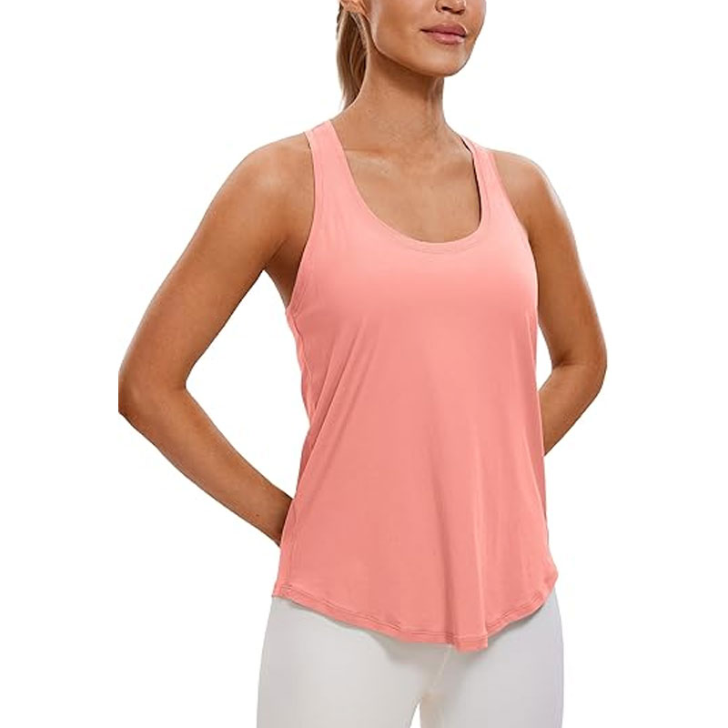 Womens Pima Cotton Racerback Workout Tank Tops Scoop Neck Athletic Loose Sleeveless Shirts